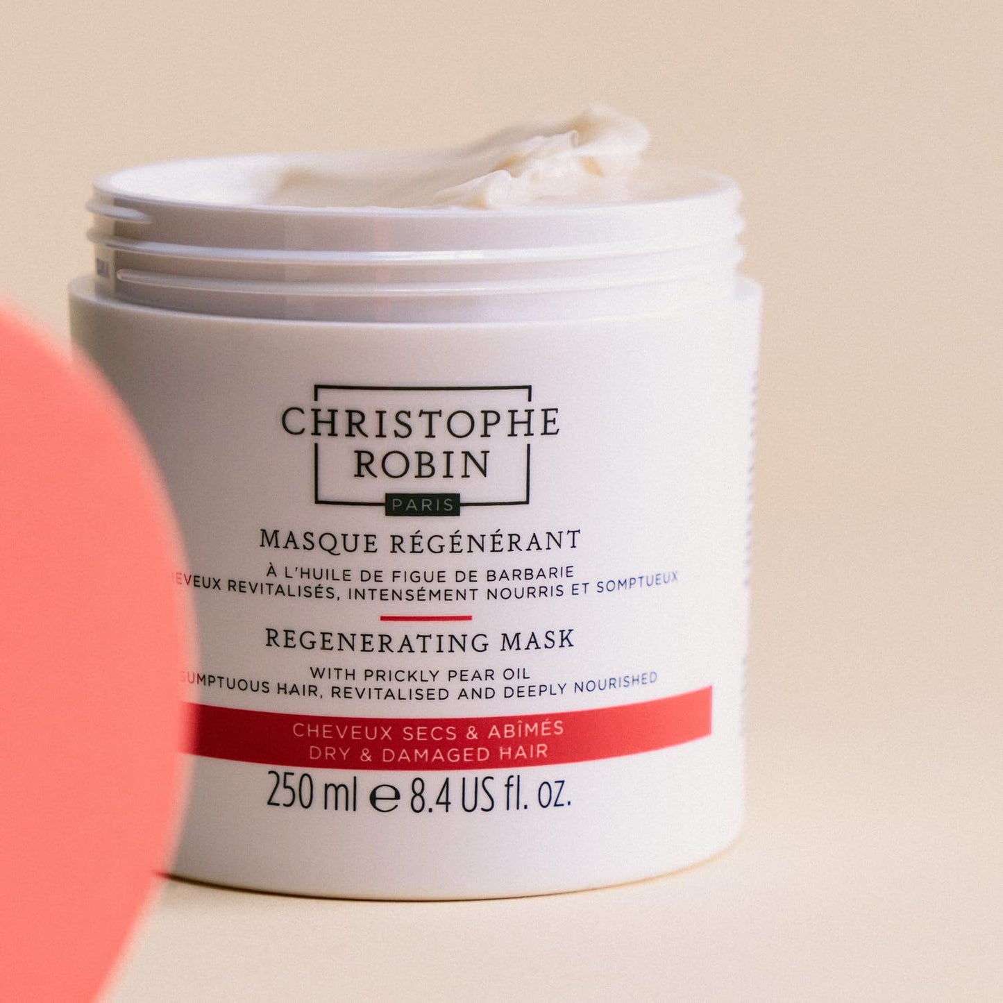 Light Gray Christophe Robin Regenerating Mask with Prickly Pear Seed Oil for Dry, Damaged and Chemically Treated Hair 8.4 fl. oz