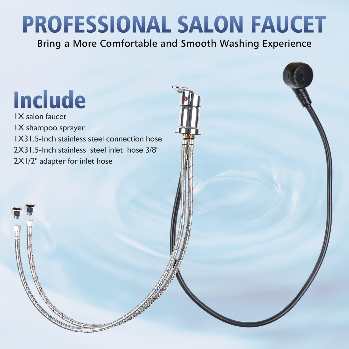 Light Gray LukLoy Brass Salon Shampoo Bowl Faucet and Sprayer Kit for Shampoo Bed Bowl or Backwash Unit with 3/8 to 1/2 NPT Reducer Adapter