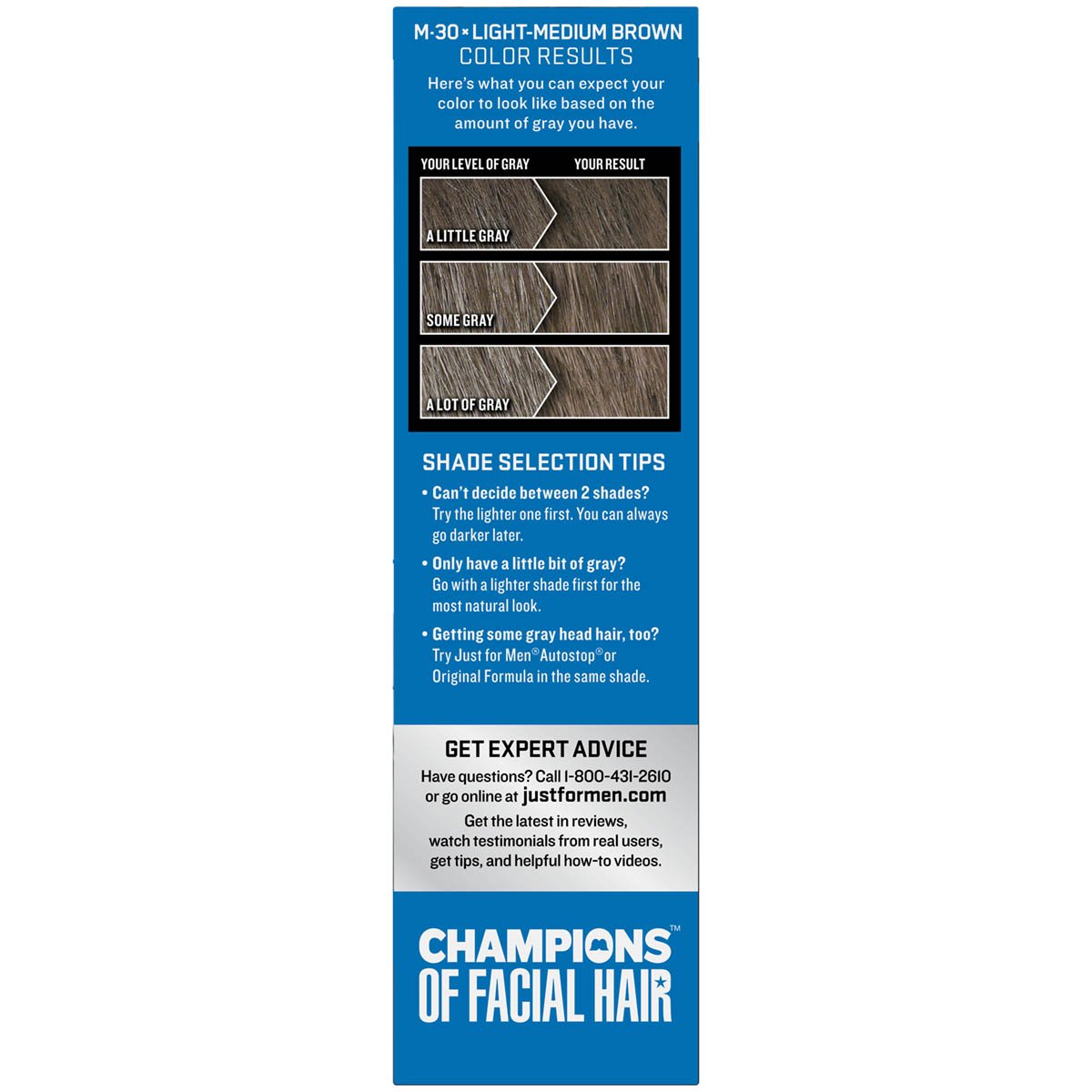 Dark Cyan Just For Men Mustache & Beard, Beard Coloring for Gray Hair with Brush Included - Color: Light-Medium Brown, M-30