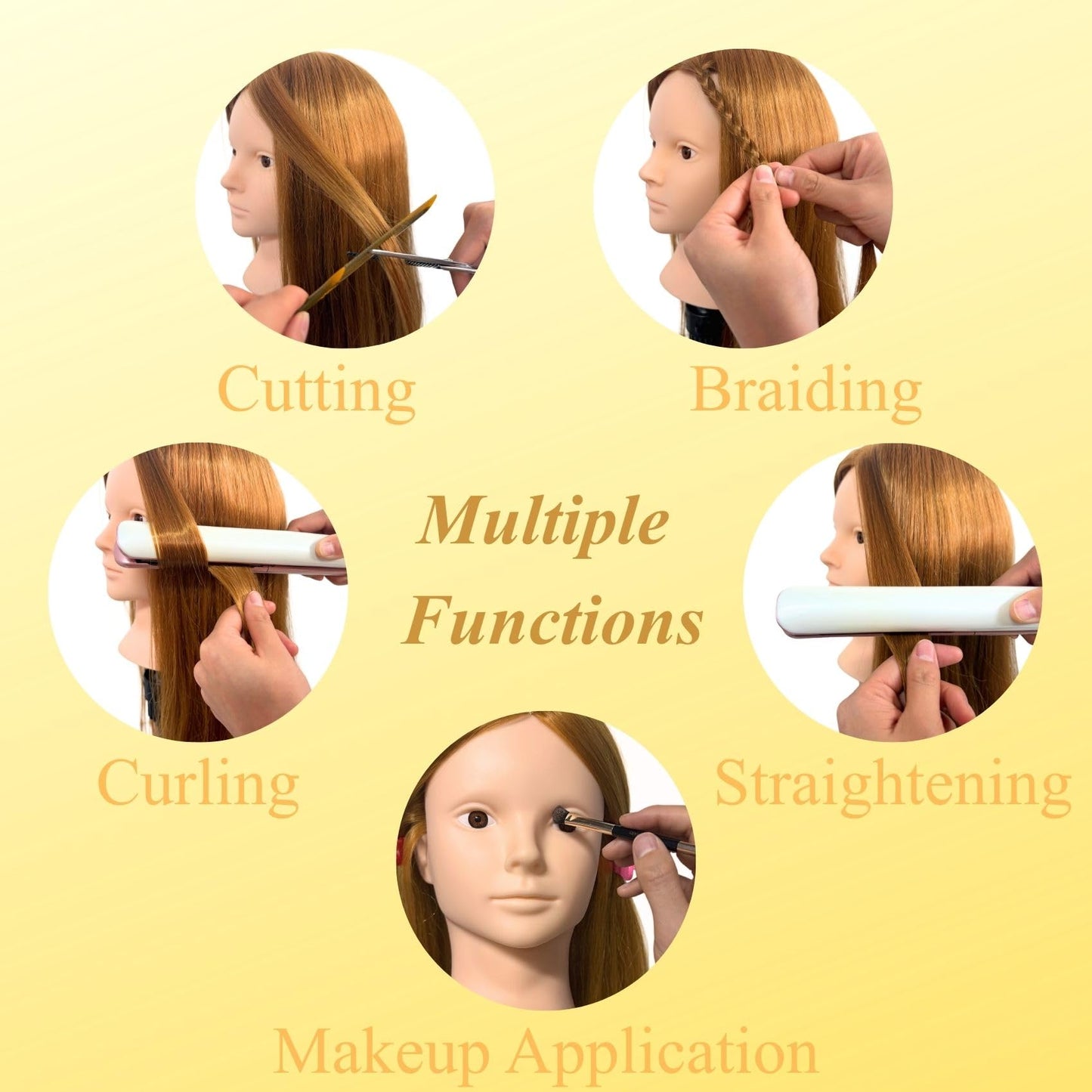 Khaki Makeup Mannequin Head with 80% Light Auburn Real Hair, Practice Hair Mannequin Head for Hair Styling, 28" Cosmetology Training Doll Head for Kids