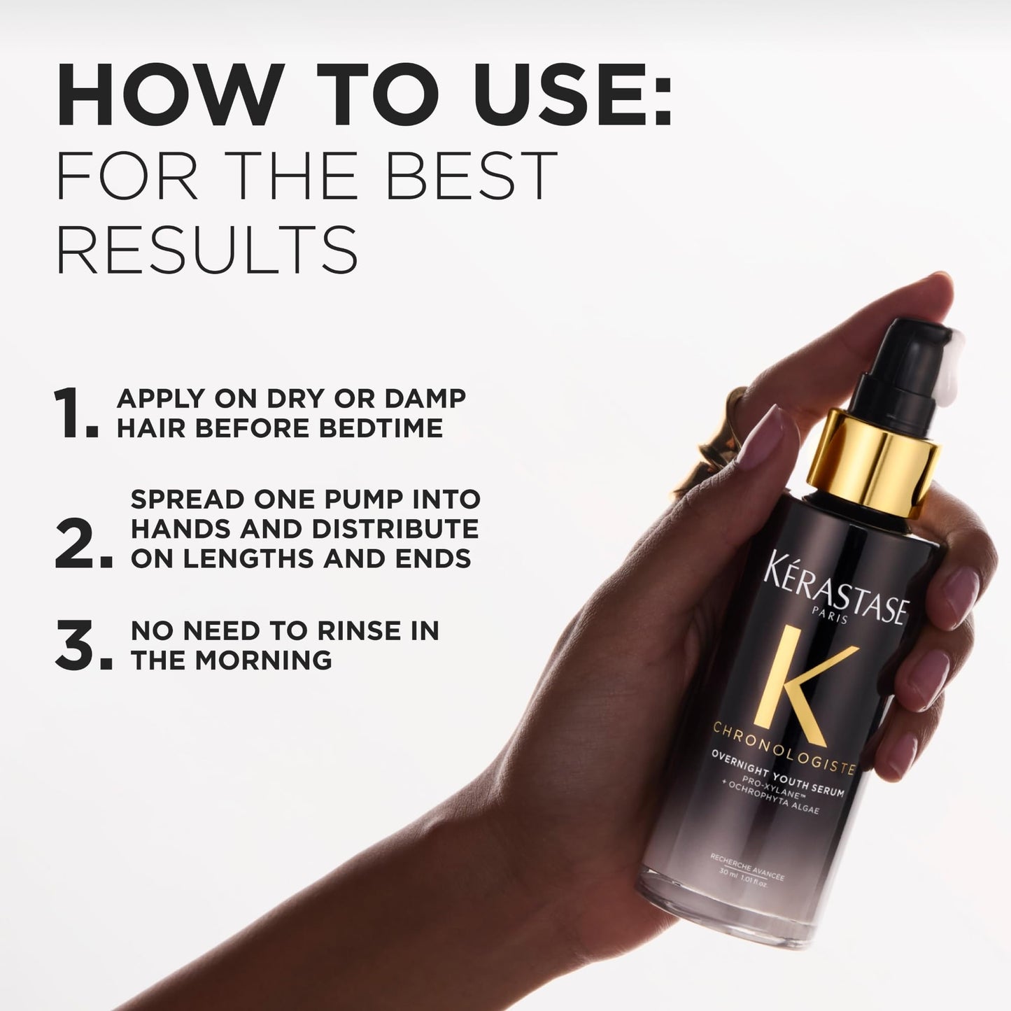 White Smoke KÉRASTASE Chronologiste Overnight Youth Serum, Anti-Aging Night Serum, Infused with Hyaluronic Acid & Abyssine, Hydrates, Plumps & Restores Shine, 90ml