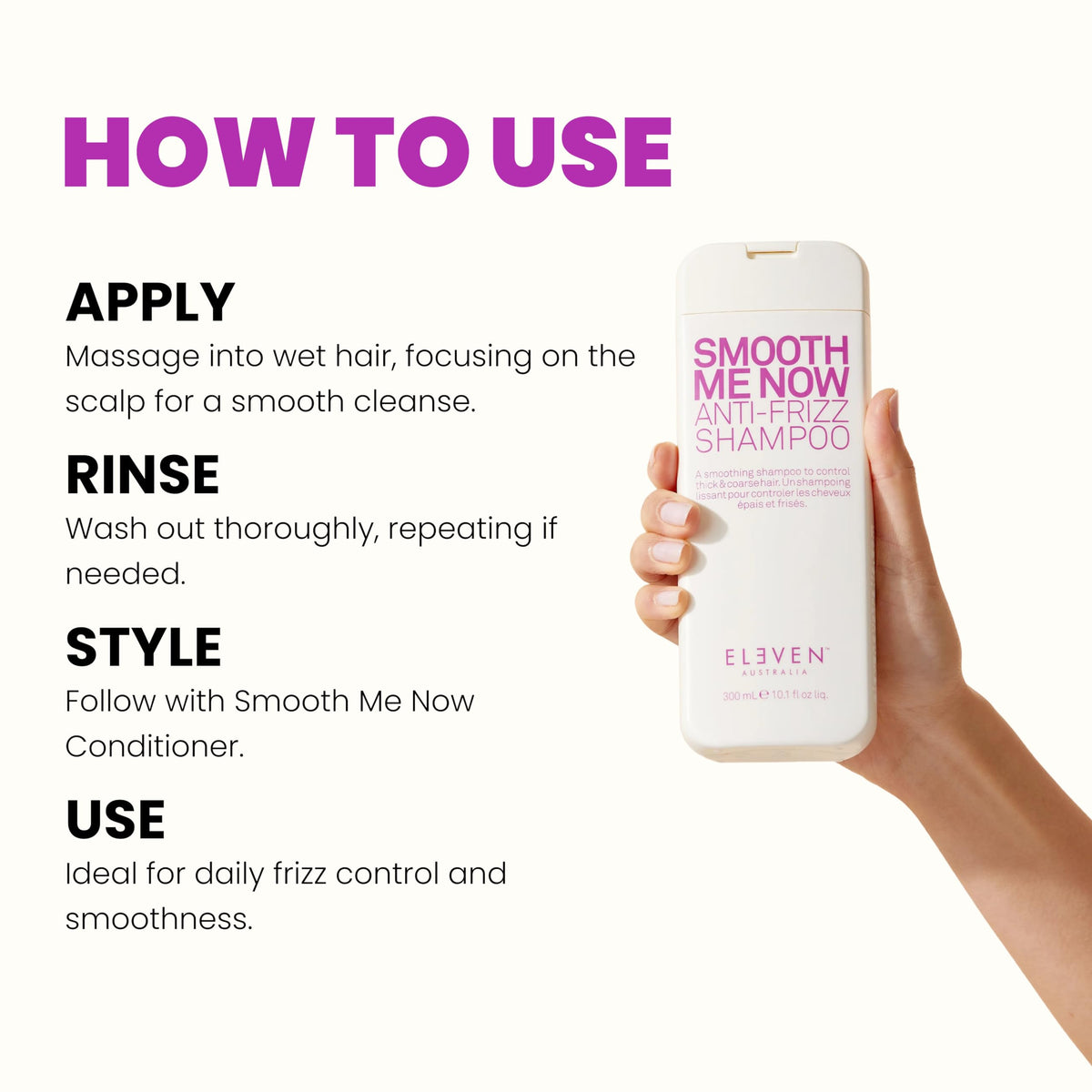 White Smoke ELEVEN AUSTRALIA Smooth Me Now Anti-Frizz Shampoo