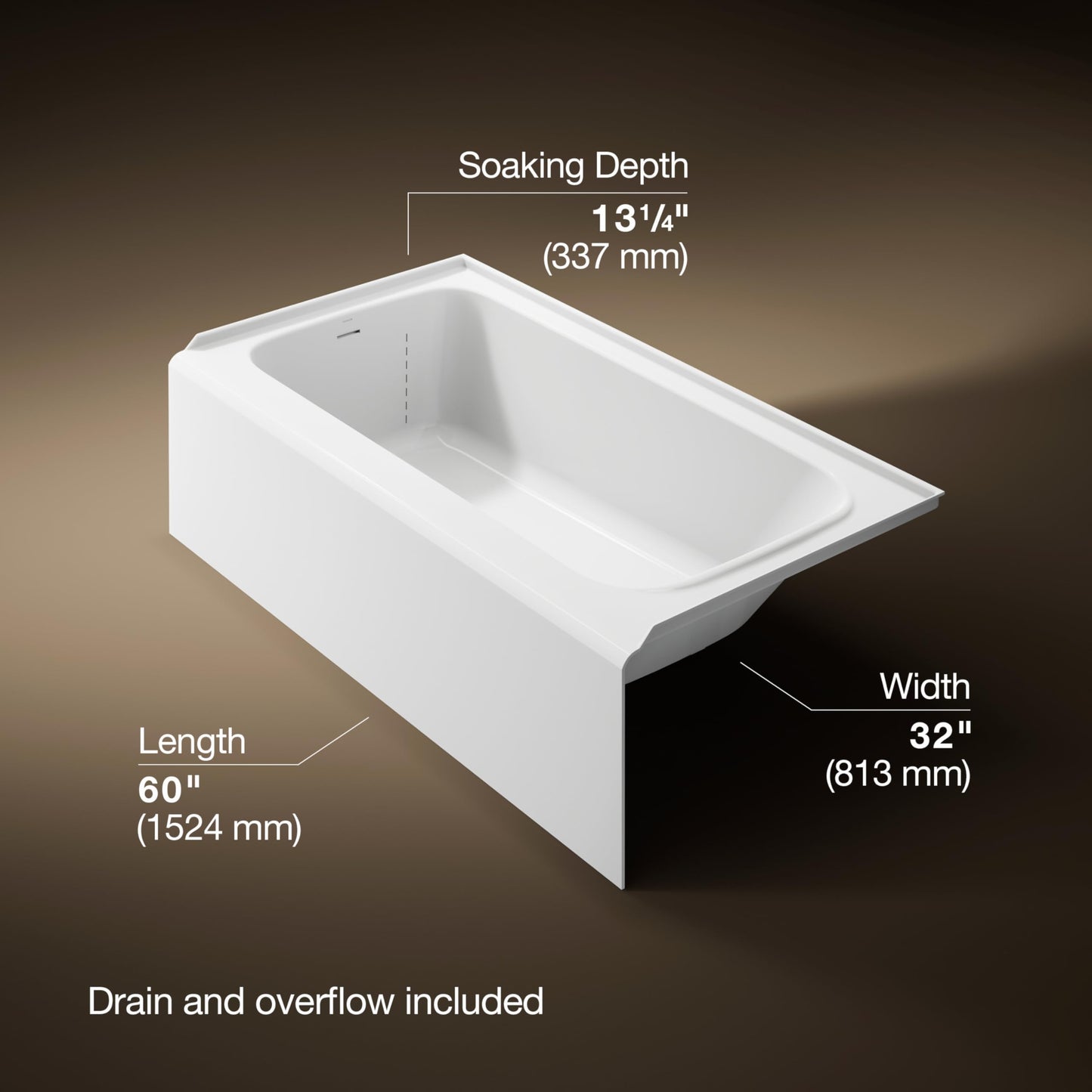 Light Gray Kohler 25831-LA-0 Avec® 60" x 32" alcove bath, left drain, White