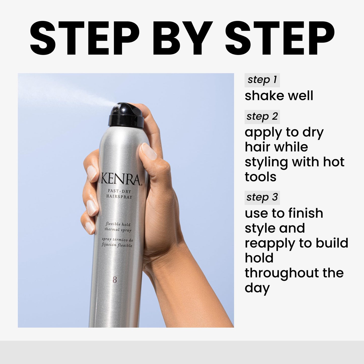 White Smoke Kenra Professional Fast Dry Hairspray 8 | Flexible Hold Thermal Spray | All Hair Types | 8 oz (2-Pack)