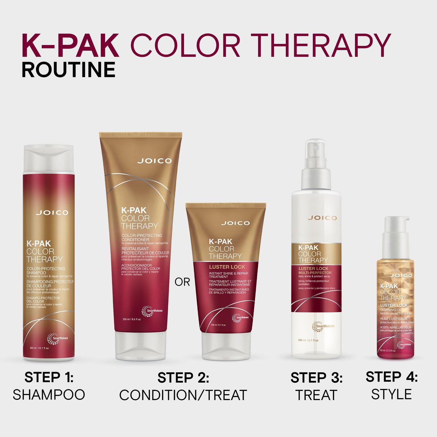 Lavender Joico K-PAK Color Therapy Luster Lock Instant Shine & Repair Treatment | For Color-Treated Hair | Boost Color Vibrancy | Repair Breakage | With Keratin & Argan Oil | 5.1 Fl Oz