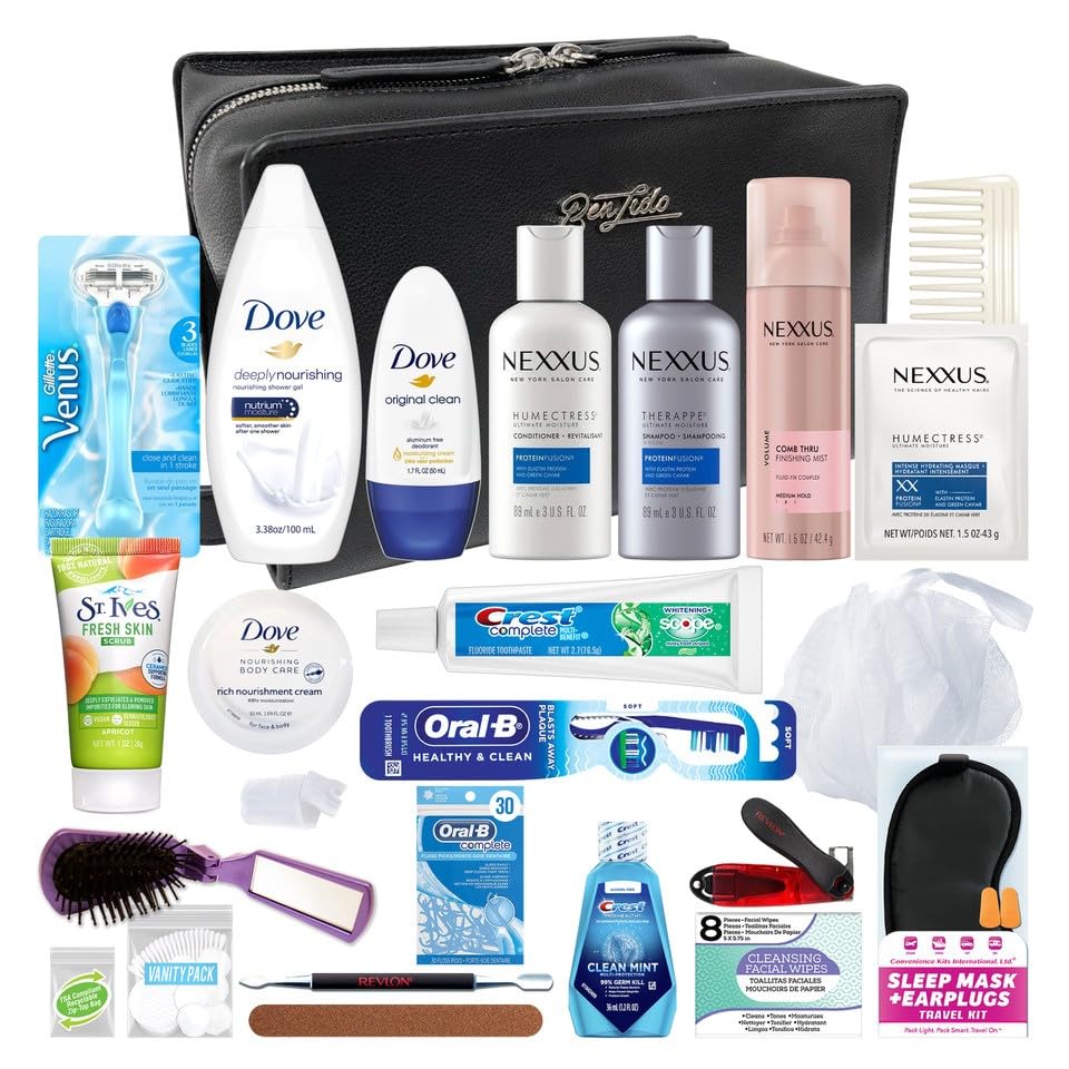White Smoke Convenience Kits International Women’s Super Premium 25 PC Travel Kit Featuring: Ensemble of Nexxus Travel-Size Hair Care and Body Products in Large Leather Toiletry Bag (824)
