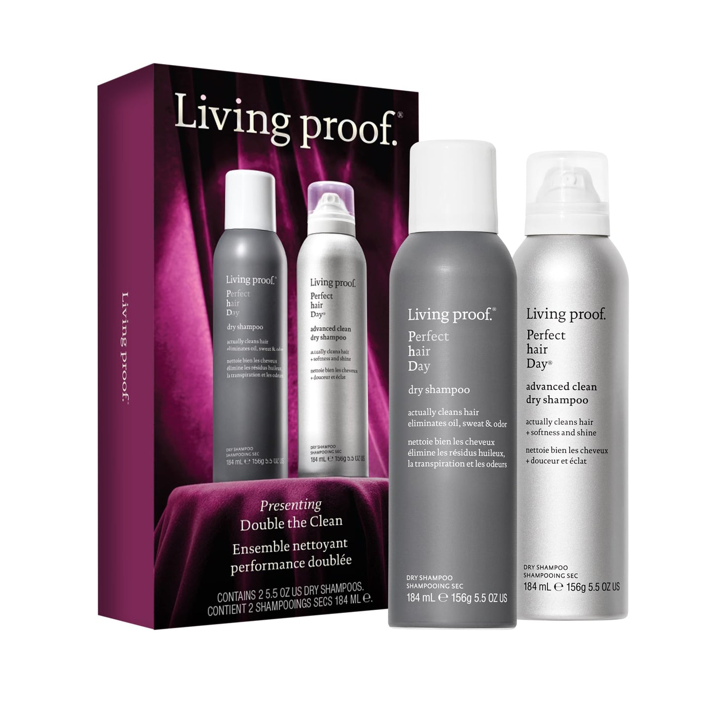 White Smoke Living proof Perfect hair Day Dry Shampoo and Advanced Clean Dry Shampoo Gift Set($63 value)