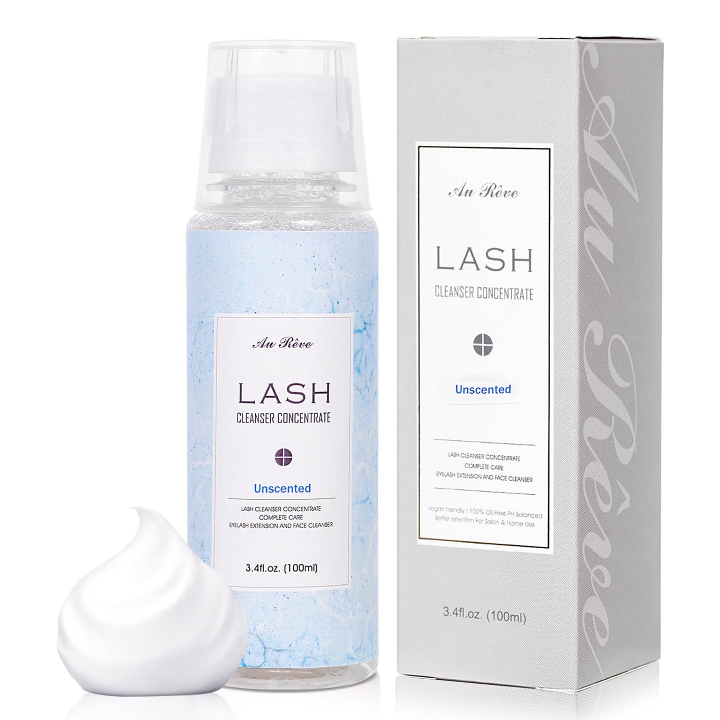 White Smoke AuReve Lash Shampoo Concentrate 100ml Lash Extension Cleanser Oil-Free Eyelash Extension Shampoo with Salon Home Care -Makes 20 Bottles 60ml Lash Shampoo,Unscented