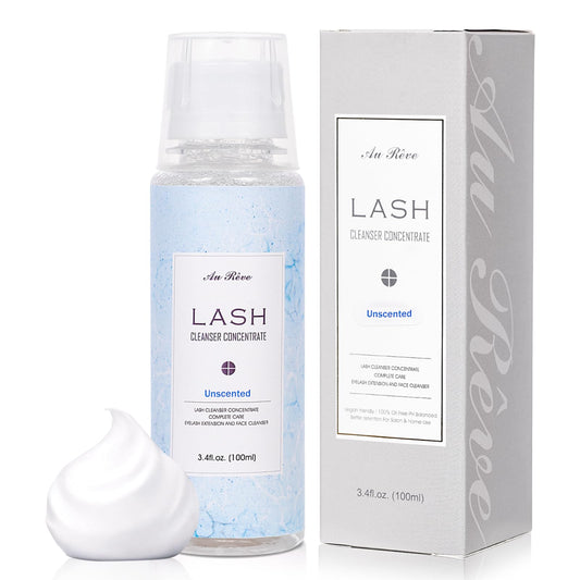 White Smoke AuReve Lash Shampoo Concentrate 100ml Lash Extension Cleanser Oil-Free Eyelash Extension Shampoo with Salon Home Care -Makes 20 Bottles 60ml Lash Shampoo,Unscented
