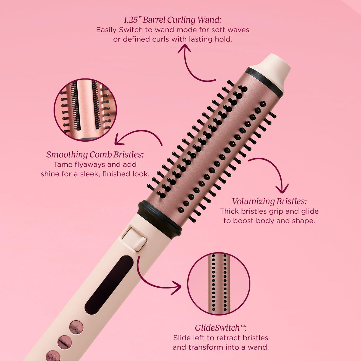Light Pink FHI Heat SwiftStyler™ Retractable Speed Styler 1.25" - Curling Wand, Brush