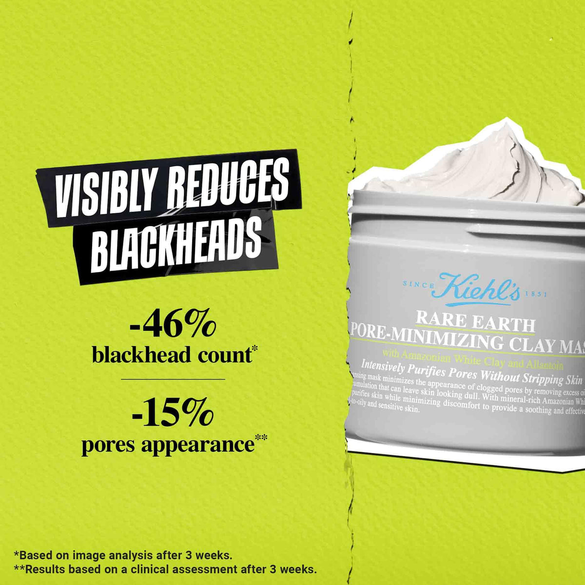 Yellow Green Kiehl's - Rare Earth Clay Face Mask - Minimizes Pores - Facial Mask