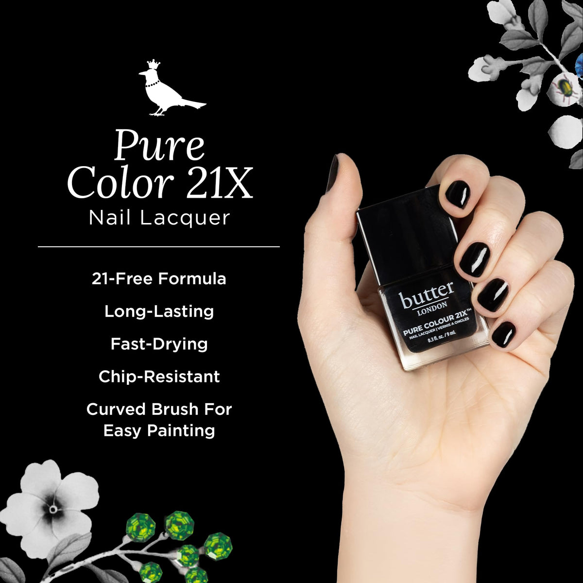 Black butter LONDON PC21X Nail Lacquer Polish, Union Jack Black, Manicure Color