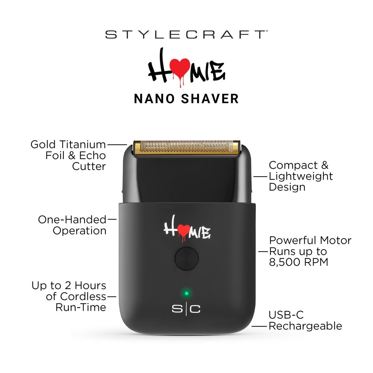 White Smoke StyleCraft Homie Nano Single Foil Compact Cordless Shaver for Men