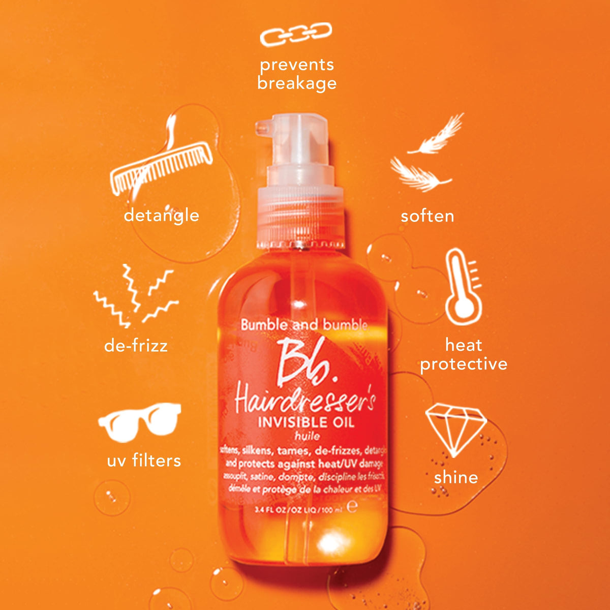 Chocolate Bumble and bumble. Hairdresser's Invisible Oil Frizz-Reducing Hair Oil | Heat Protection, Anti Frizz + Shine | Curly, Wavy, Straight | With Grapeseed, Coconut + Argan Oils, Travel Size, 0.85 Fl Oz