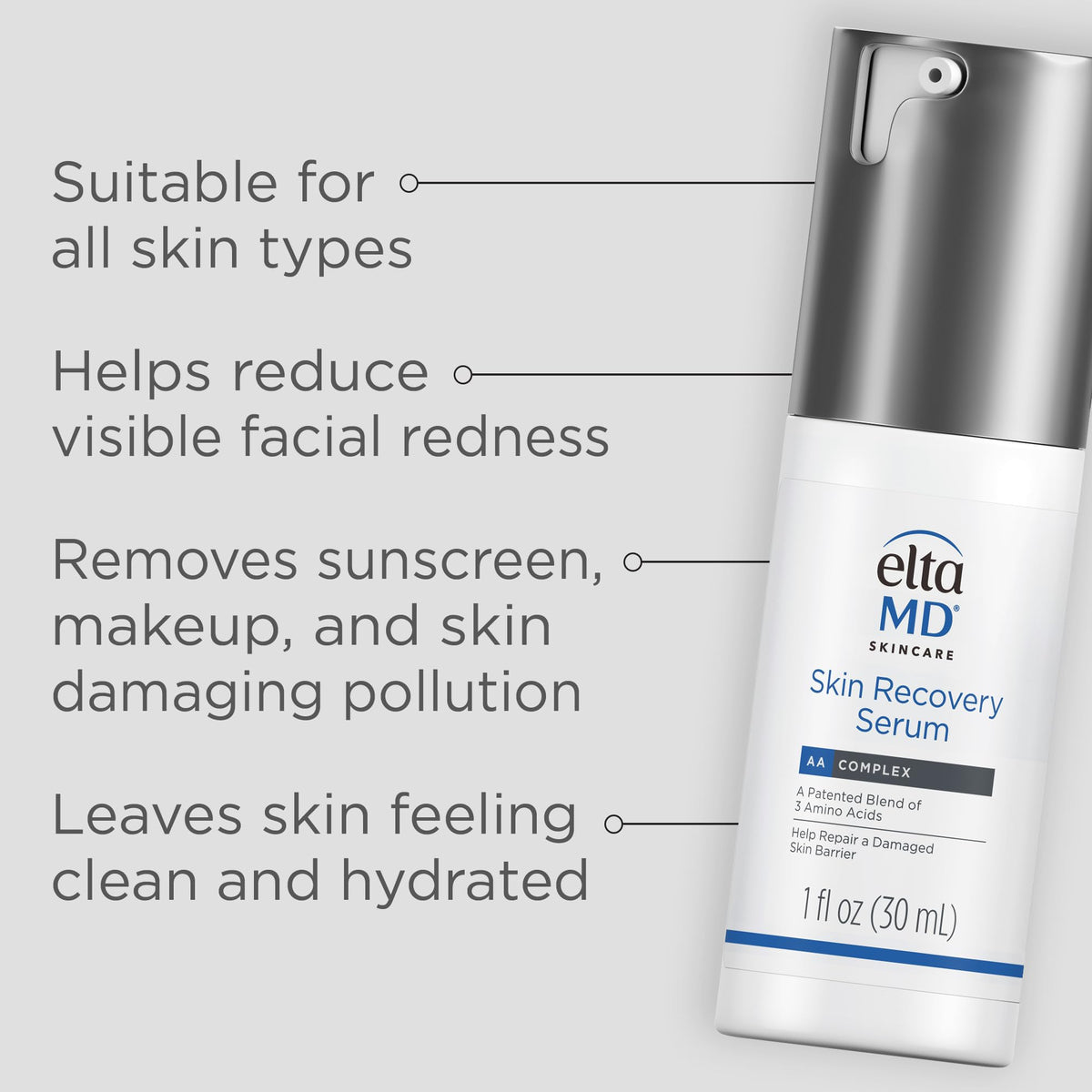 Light Gray EltaMD Skin Recovery Face Serum, Anti-Redness Facial Serum, 1 oz