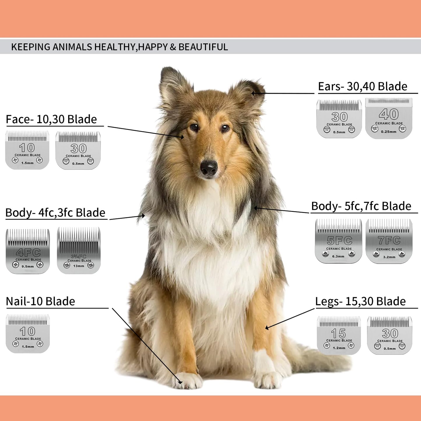 White Smoke DODAER 3 Pack 4FC Detachable Pet Dog Grooming Ceramic Blades,Compatible with Andis,Oster A5,Wahl KM-10 Series,Size 4FC Blade 3/8-Inch 9.5MM Cut Length