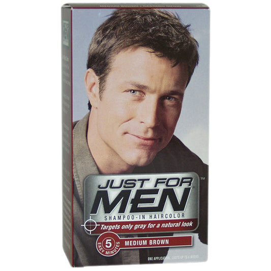 Dark Gray Just For Men Shampoo In Color, Hair Color for Men with Keratin and Vitamin E for Stronger Hair, Restores Natural Hair Color, Medium Brown, H-35, Pack of 3