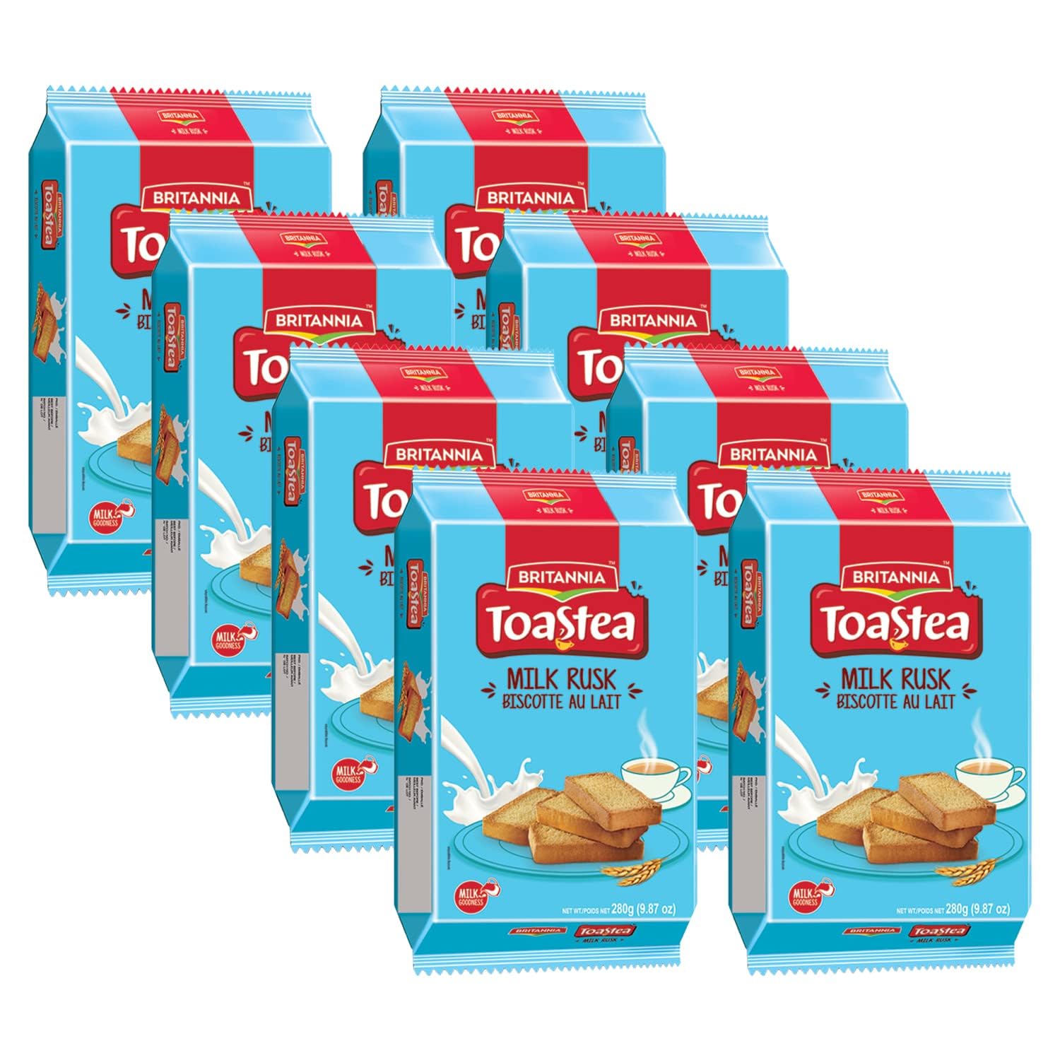 White Smoke Britannia Toastea Milk Rusk 9.87oz (280g) - Biscotte Au Lait Crispy, Crunchy Tea Moments Breakfast & Time Snacks Halal and Suitable for Vegetarians (Pack of 8) 78.08 Ounce
