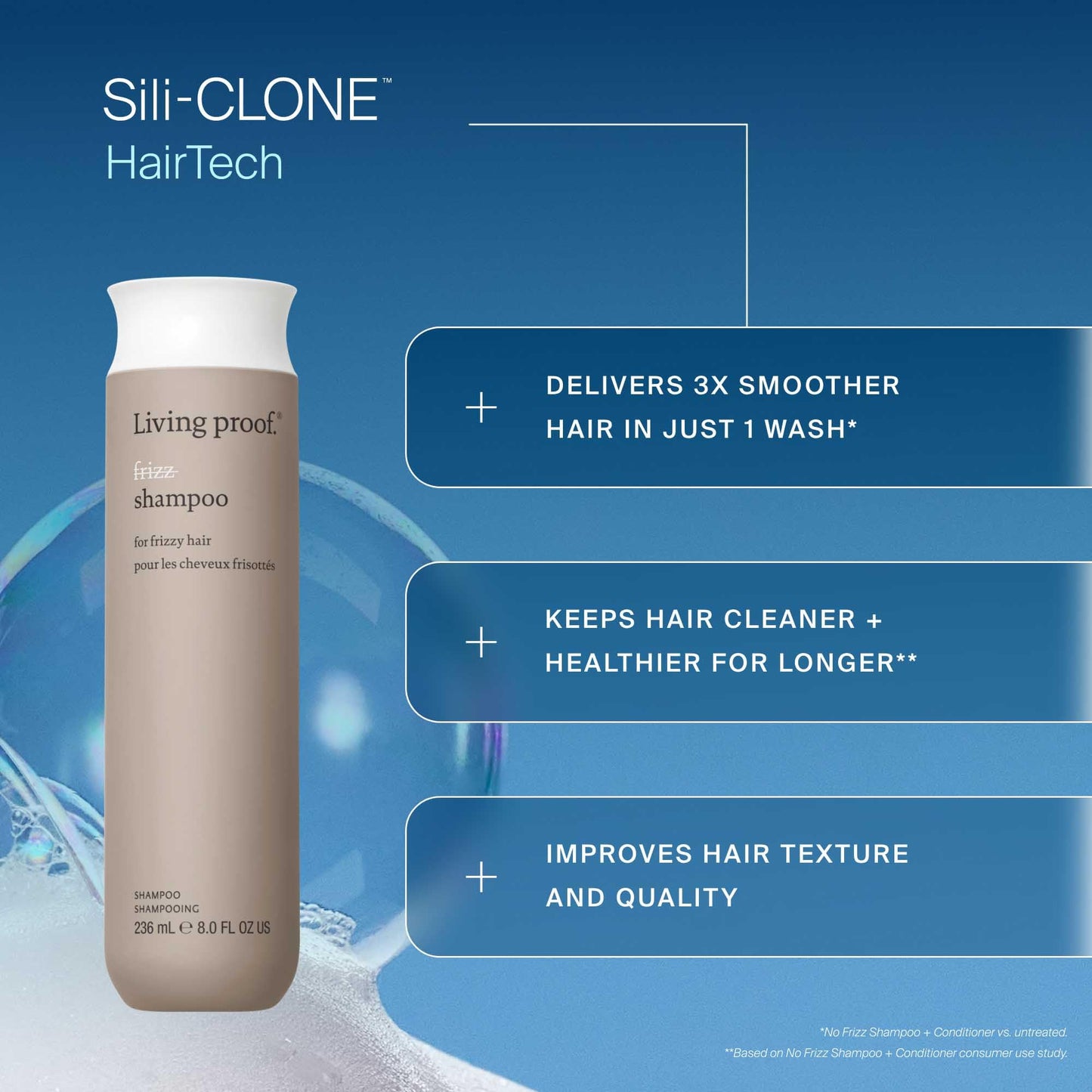 Steel Blue Living Proof No Frizz Shampoo Controls Frizz, Smoothes and Softens Hair for All Hair Types, 8 oz
