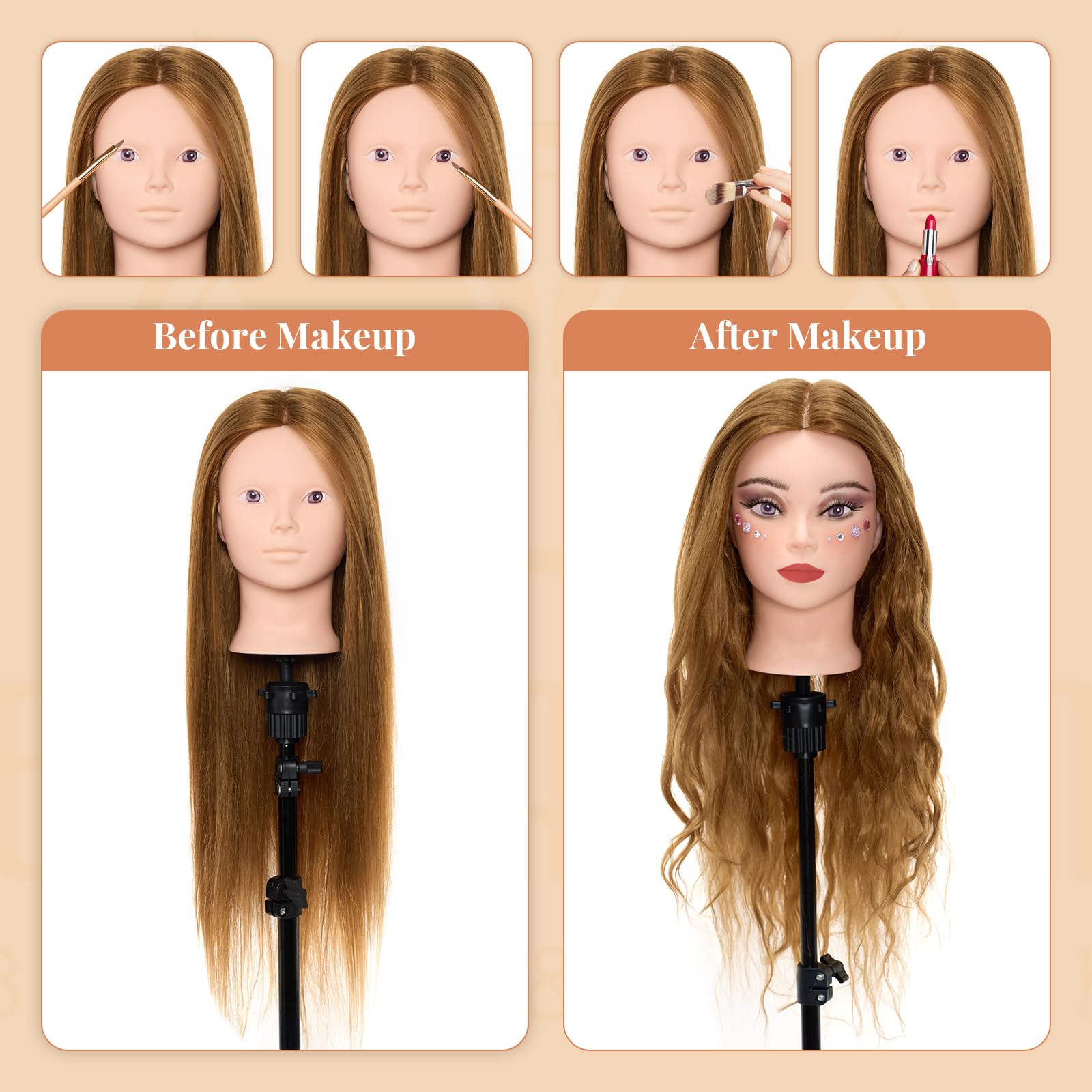 White Smoke Mannequin Head 80% Human Hair with Tripod Stand,28 Inch Make up Cosmetology Manikin Practice Doll Head,Braiding Hairdressing Head with Table Clamp + DIY Hair Styling Set