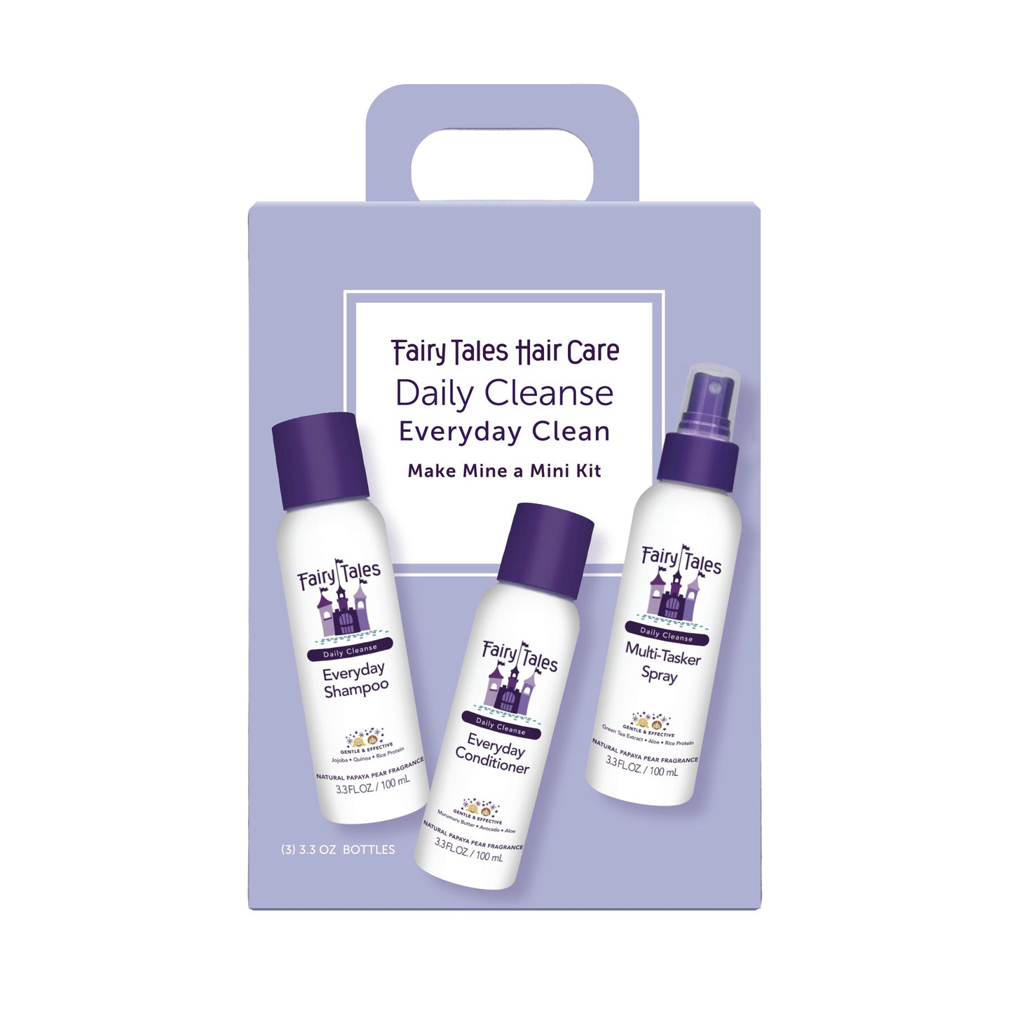 White Smoke Fairy Tales Daily Cleanse Everyday Kids Shampoo, Conditioner, and Spray - Travel Kit - Tangle Free, Moisturizing and Hydrating Formulas, Clean and Natural Ingredients - Paraben Free - 3.3 oz. (3 Pack)
