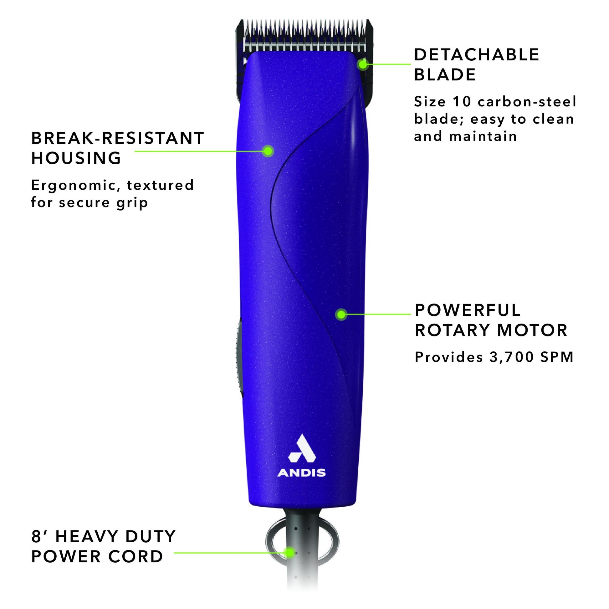 White Smoke Andis 24820 EasyClip Professional-Animal 7-Piece Detachable Ceramic Blade Clipper Kit, Frustration Free Packaging, Purple
