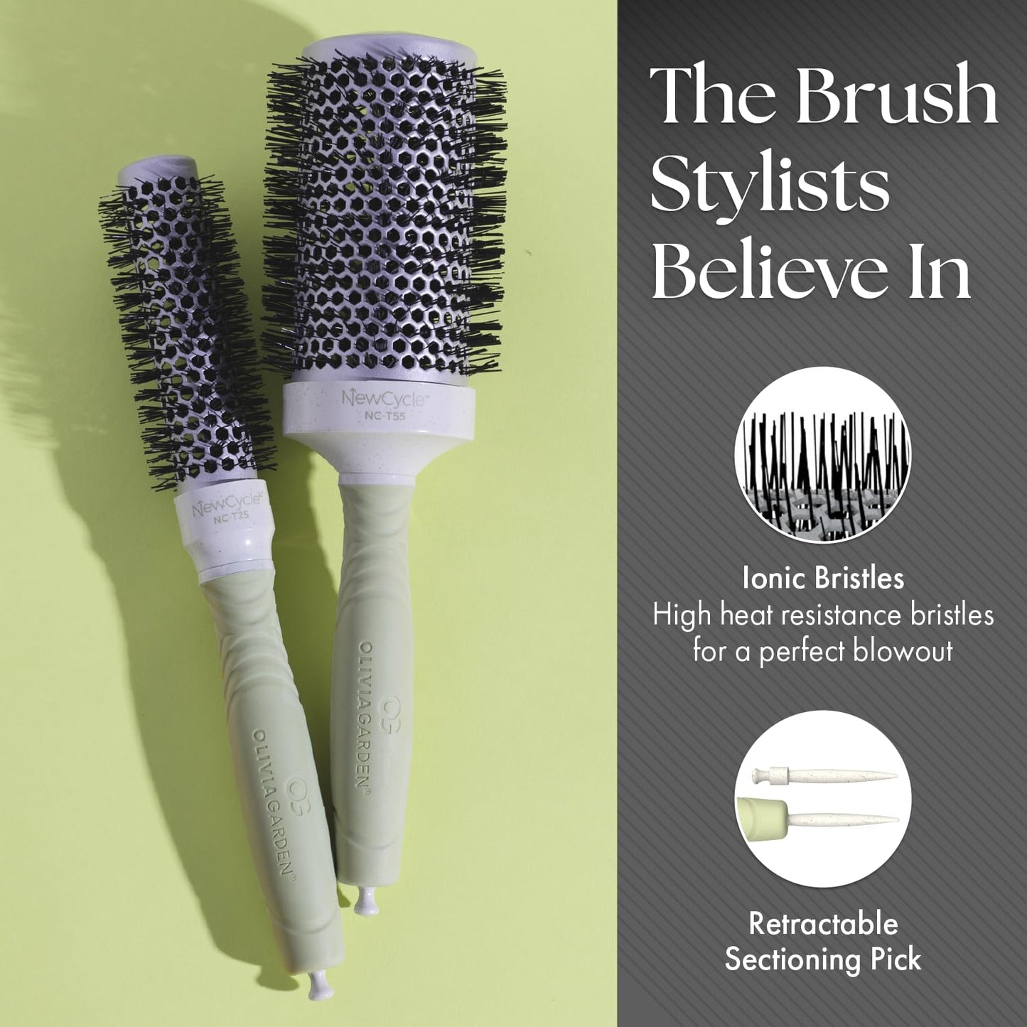 Dim Gray Olivia Garden NewCycle Round Thermal Hair Brush (not Electrical) with Ceramic Barrel, Ionic Technology and Made from 100% Recycled Material (Except bristles)
