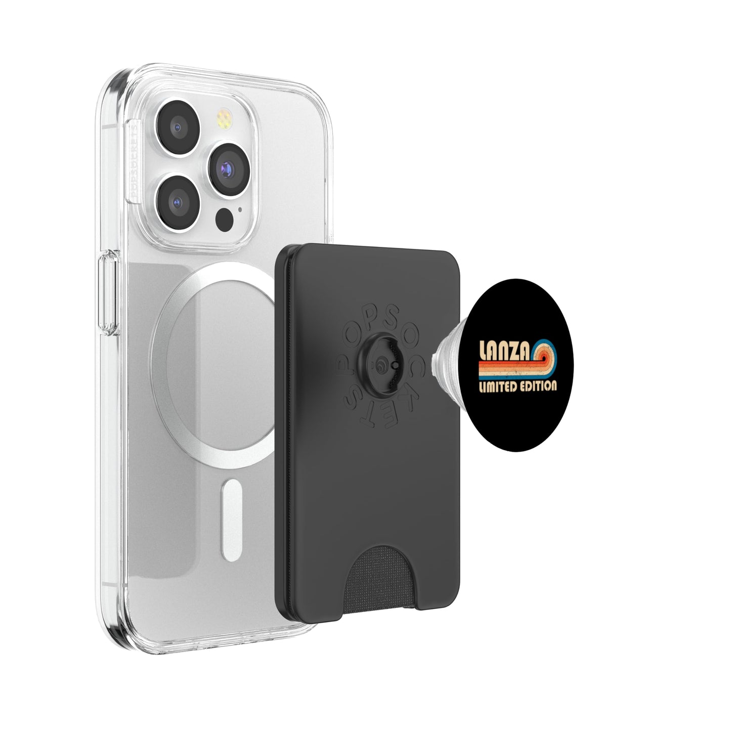 White Smoke Lanza Retro 70s 80s Sunset Stripe PopSockets PopWallet for MagSafe