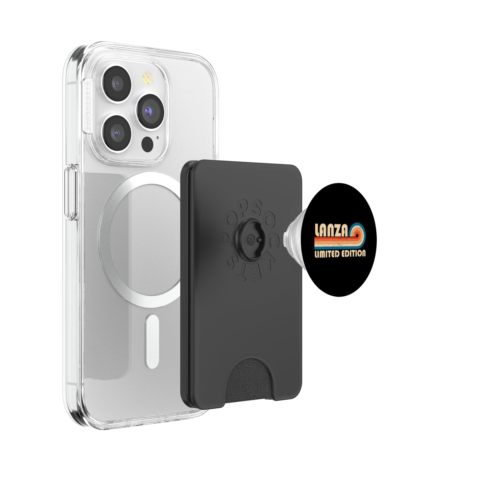 White Smoke Lanza Retro 70s 80s Sunset Stripe PopSockets PopWallet for MagSafe
