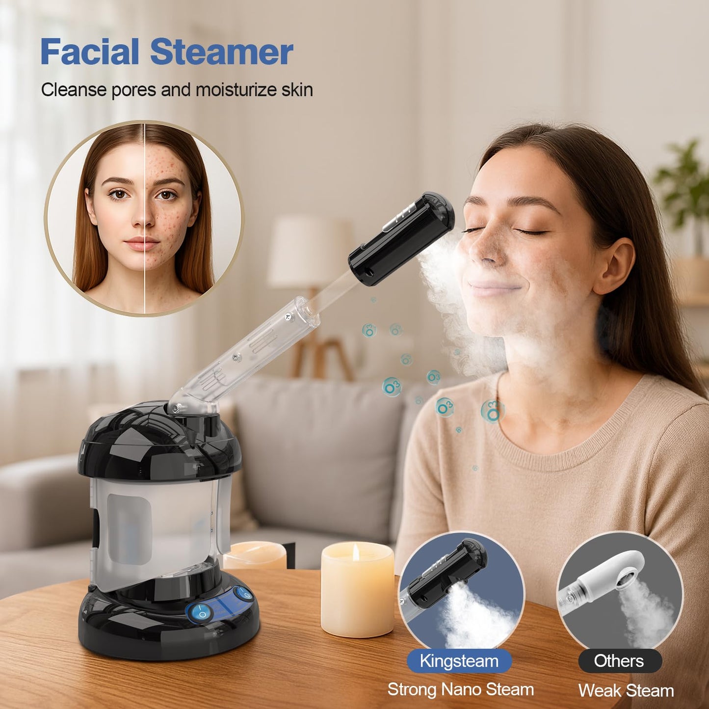 Gray Hair Steamer Kingsteam 2 in 1 Ozone Facial Steamer, Design for Personal Care Use at Home or Salon Barber