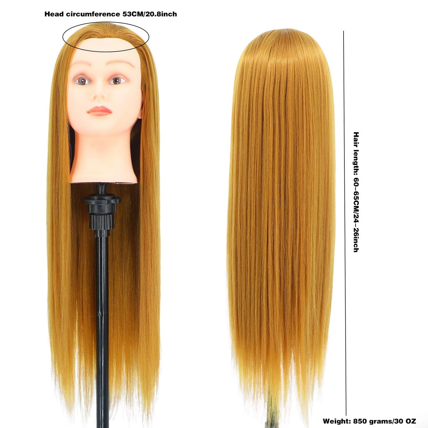 White Smoke MEICARSON 26"-28" Mannequin Head Hair Styling Training Head Manikin Cosmetology Doll Head Synthetic Fiber Hair and Free Clamp Holder Stand Hair Styling Set for Hair Extensions （ golden/yellow）