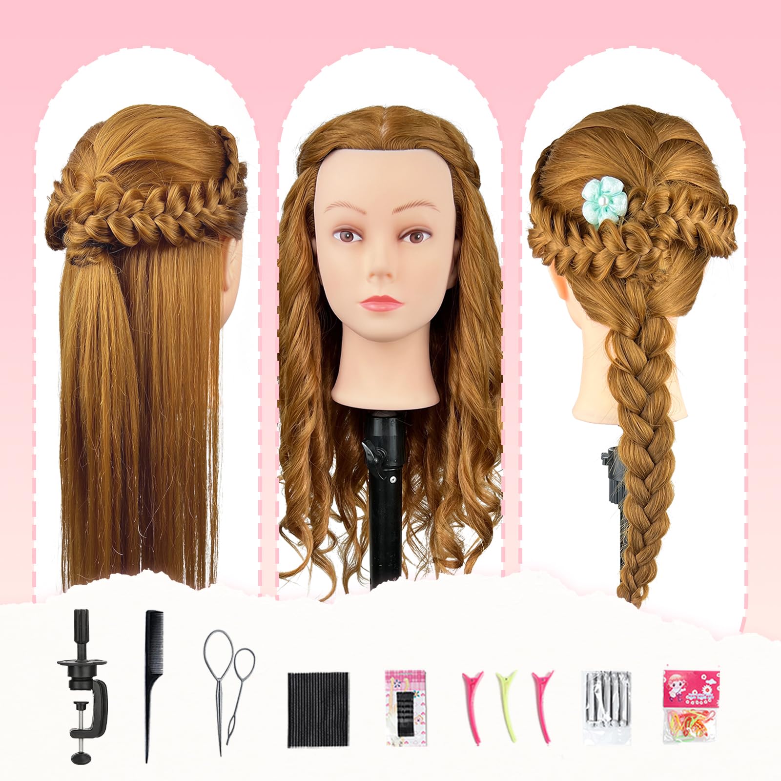White Smoke ZOMOI Mannequin Head, Mannequin Head Human Hair, 80% Real Hair for Hairdresser Practice Cutting Braiding Hair Styling with Clamp Holder and Tools