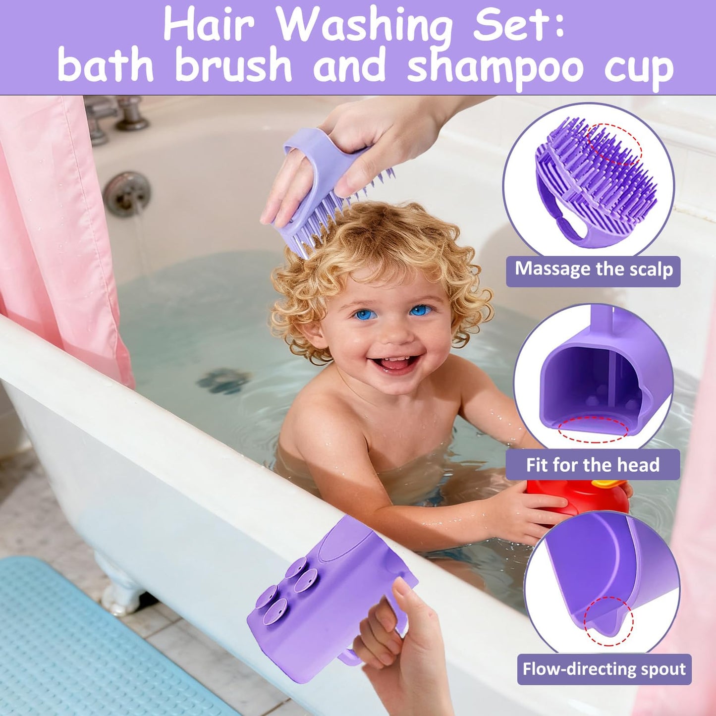 Lavender Portable Hair Washing Station Set,Silicone Hair Washing Station for Kids,Children,Toddler,Sink or Bathtub Shampoo Buddy, Attached Shampoo Brush and Baby Bath Rinse Cup(Relaxing Hair Washing)