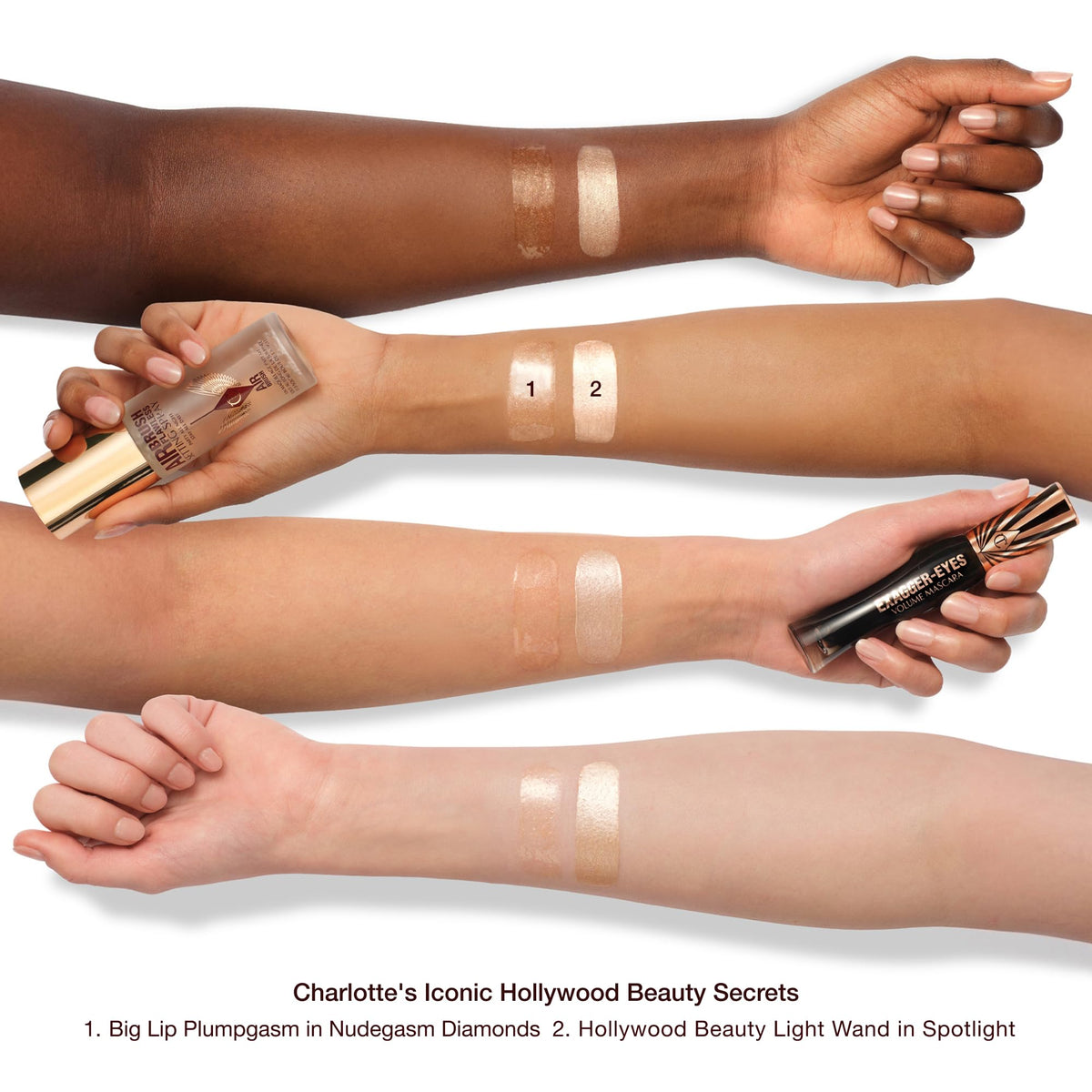 White Smoke Charlotte Tilbury Iconic Hollywood Beauty Secrets, 4-Piece Makeup Gift Set with Mascara, Lip Plumper, Blush & Setting Spray