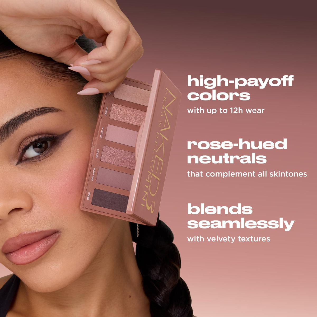 Dark Olive Green Urban Decay Naked3 Mini Eyeshadow Palette - 6 Rosy Pink Neutral Shadows