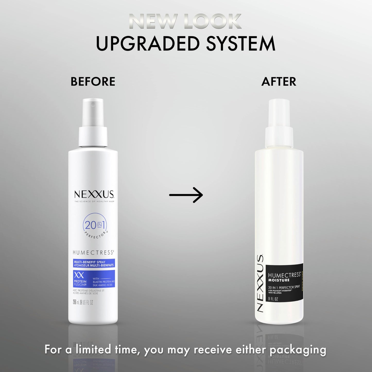 Light Gray Nexxus Humectress Hair Conditioner 20-in-1 Perfector Leave In Spray for Dry Hair Powered by Polysoft Hydrator Technology with Tri-lipids 9 oz