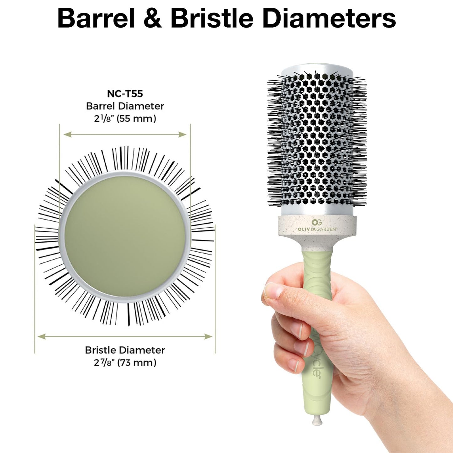 White Smoke Olivia Garden NewCycle Round Thermal Hair Brush (not Electrical) with Ceramic Barrel, Ionic Technology and Made from 100% Recycled Material (Except bristles)