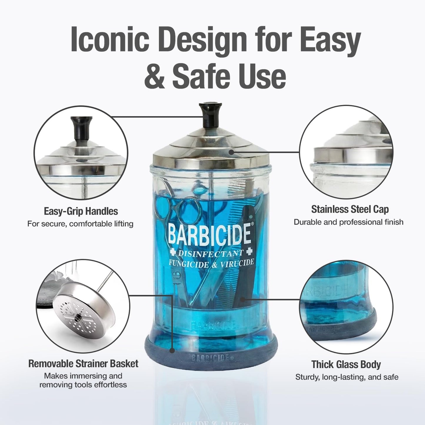 White Smoke BARBICIDE Disinfectant Jar and Concentrate Starter Set (21 Oz Jar + 16 Fl Oz)– Professional Salon, Spa & Barber Tool Sanitizing Kit