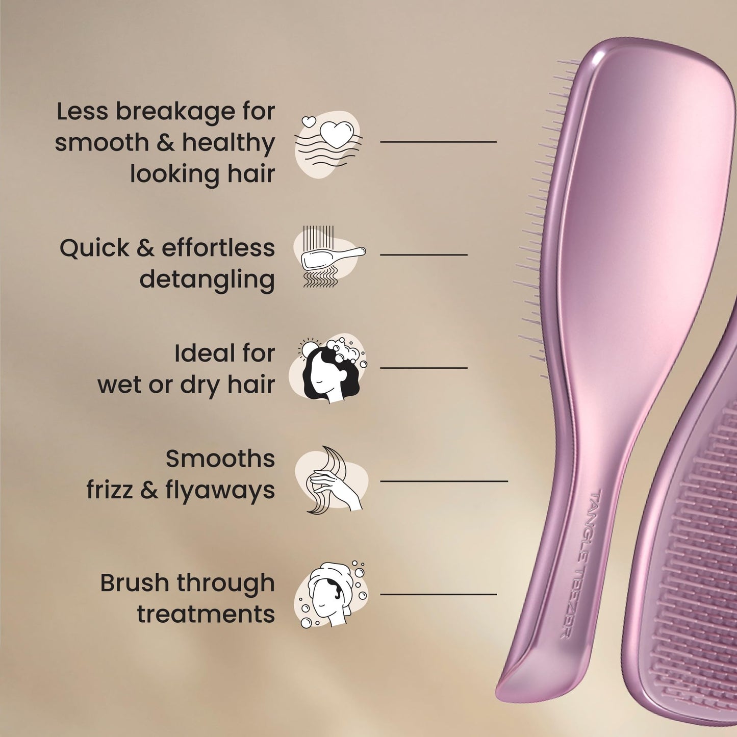 Gray Tangle Teezer Chrome Ultimate Detangler Brush for Wet & Dry Hair, Eliminates Knots & Reduces Breakage for Straight to Curly Hair Types, Mauve