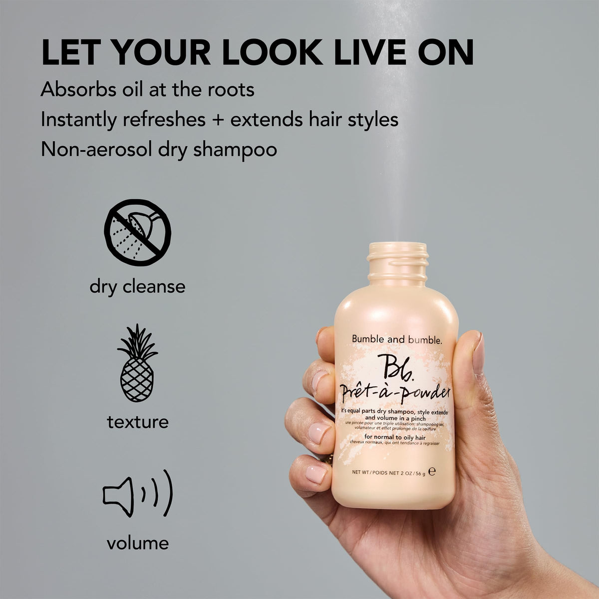 Dark Gray Bumble and bumble. Prêt-à-powder Dry Shampoo Powder | Adds Volume, Texture + Absorbs Oil | Non-Aerosol | For All Wavy + Straight Hair Types