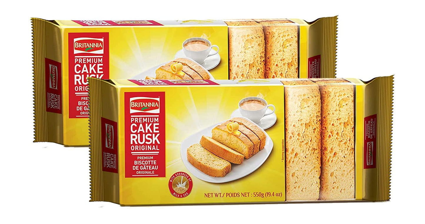 White Smoke BRITANNIA Premium Cake Rusk 19.4oz (550g) - Goodness of Milk and Egg - Delightfully Smooth, Soft and Delicious Cake - Breakfast & Tea Time Snacks (Pack of 2)