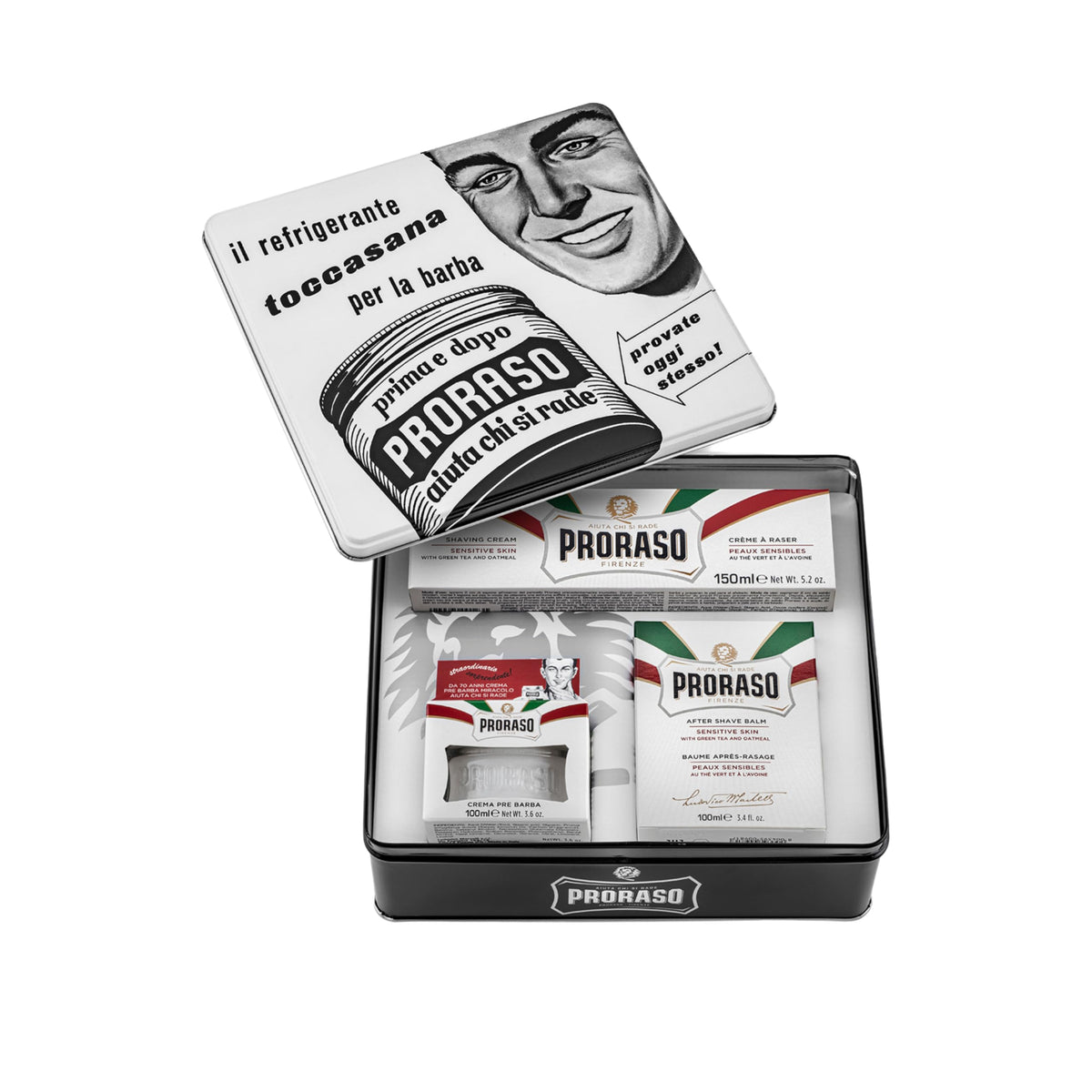 White Smoke Proraso Shaving Kit - Vintage Toccasana Tin for Sensitive Skin