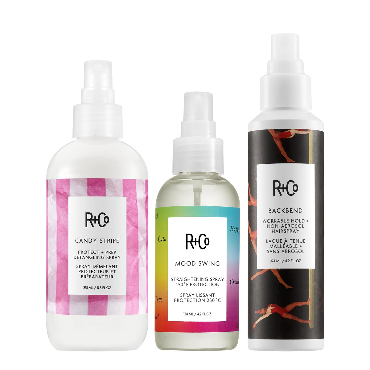 White Smoke R+Co CANDY STRIPE Detangling Spray 2 Pack