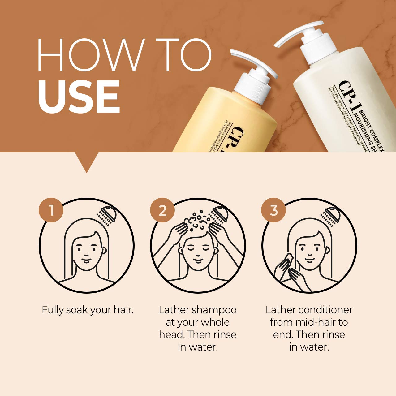 Antique White CP-1 Protein Nourishing Care Shampoo + Conditioner 500ml+500ml Set for Dry Damaged Hair with Keratin, Protein, Ceramide, Argan Oil, Spa Products