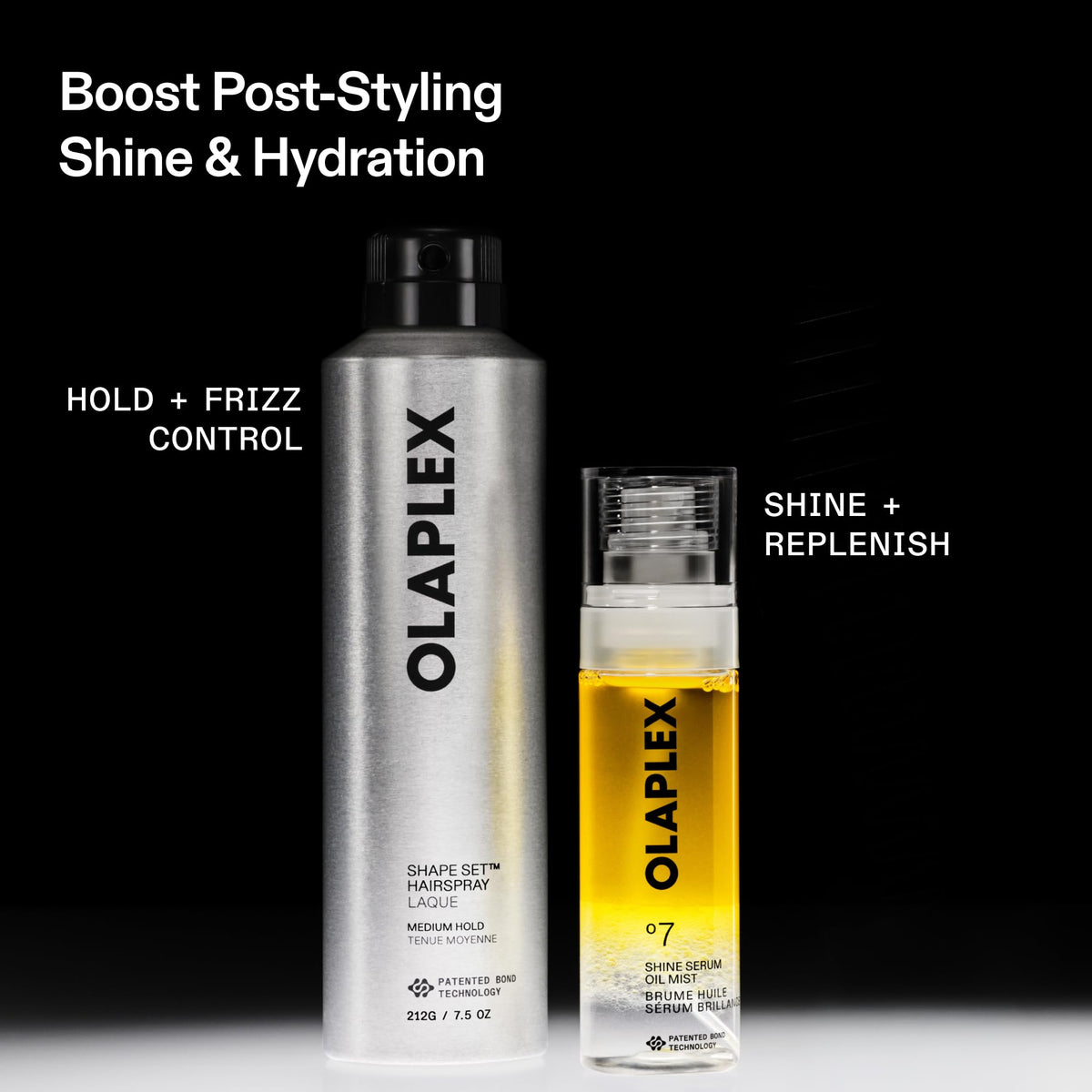 Black Olaplex Shape Set™ Hairspray, Flexible Medium Hold, Weightless, 245 mL