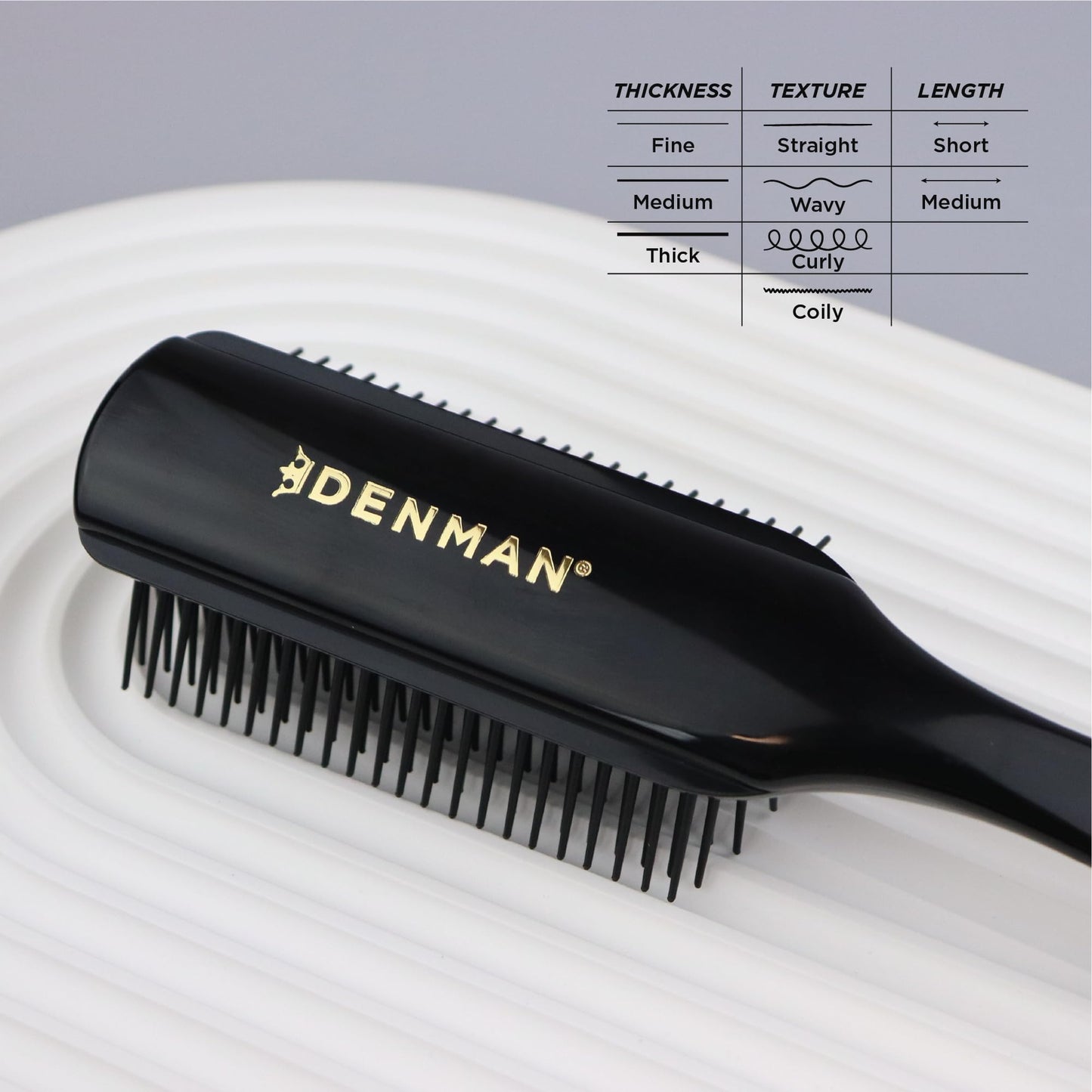 Lavender Denman Curly Hair Brush D4 (All Black) 9 Row Styling Brush for Styling, Smoothing Longer Hair and Defining Curls - For Women and Men