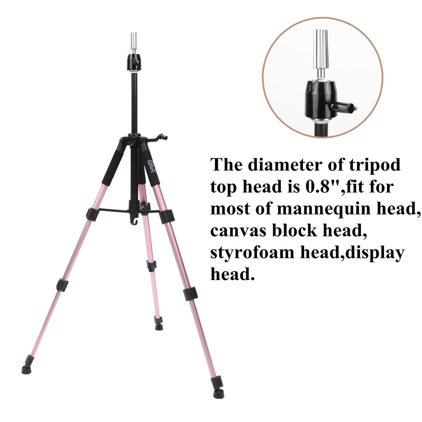White Smoke GEXWORLDWIDE GEX 55" Mannequin Tripod Stand Canvas Block Training Doll Manikin Head Wig Stand for Cosmetology Hairdressing (Rose Gold)
