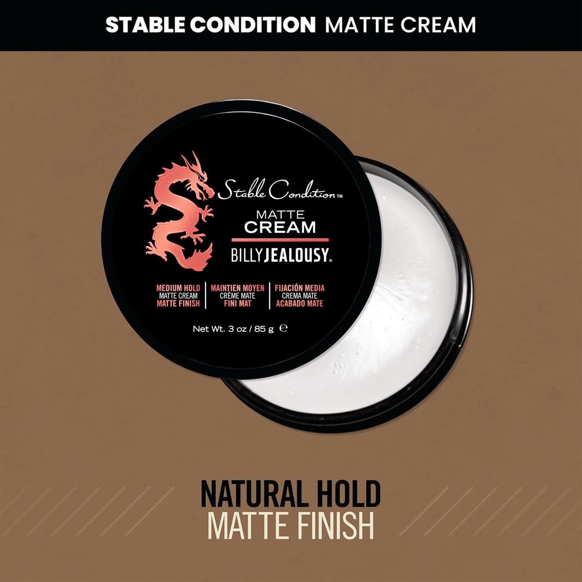 Sienna Billy Jealousy Stable Condition Matte Cream for Men with Natural Hold and Matte Finish, Reworkable, Lightweight, Water Based Hair Styling Product, Vanilla & White Musk Scent, 3 Oz.