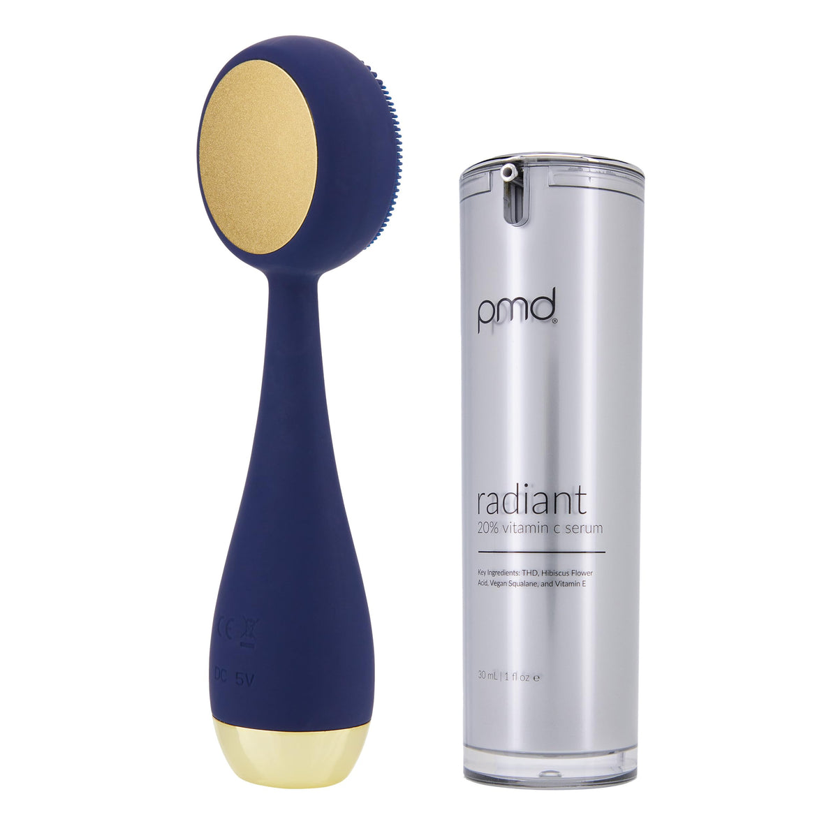 White Smoke PMD Beauty Clean Pro - Electric Facial Cleansing Brush, Smart Facial Device with Silicone Brush & Heated Anti-Aging Aluminum, Gemstone, Precious Metal Massager