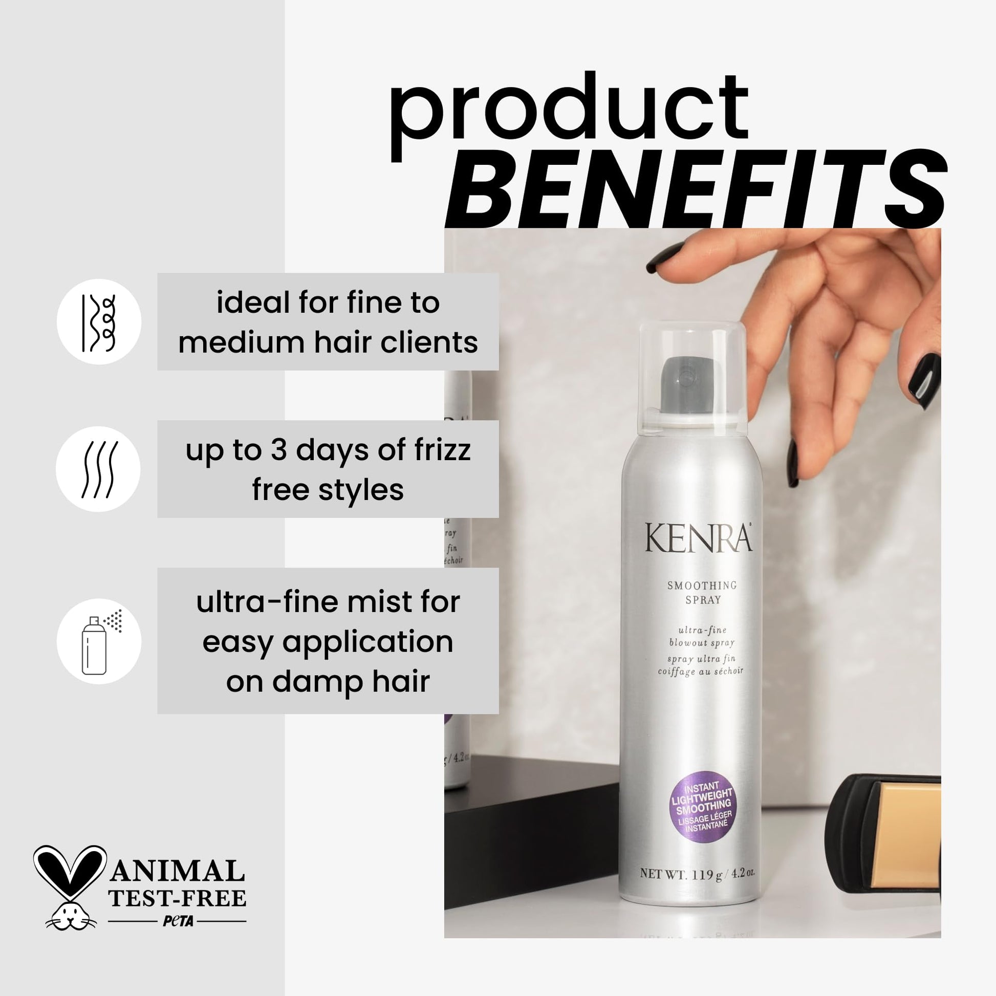 Lavender Kenra Professional Smoothing Spray | Ultra-Fine Blowout Spray | Heat Protectant | Provides Instant Smoothing For Fine To Medium Hair | Up to 3 Days of Frizz Control | Humidity Resistance | 4.2 oz.